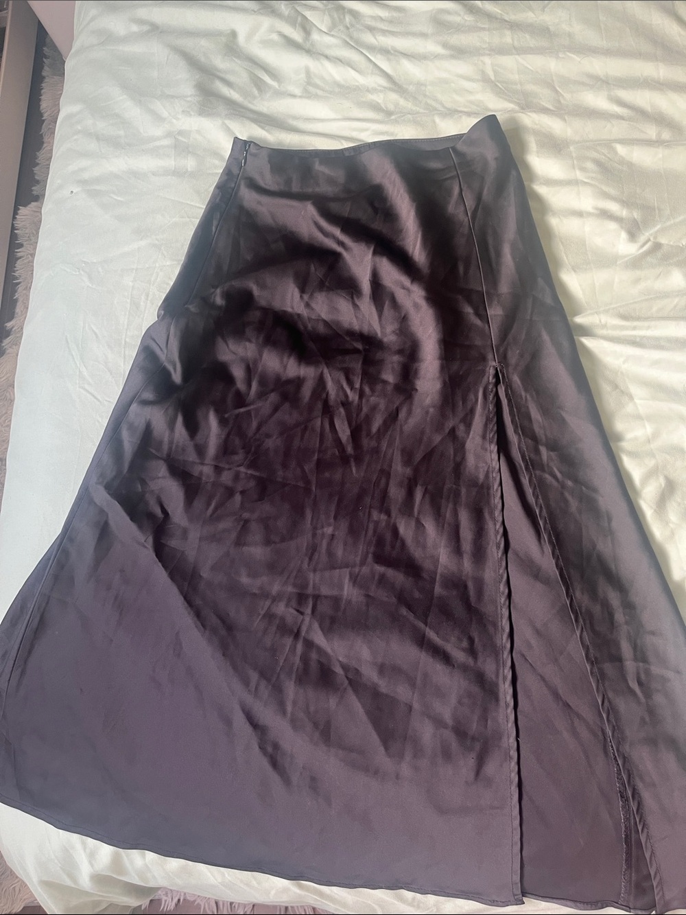 SHEIN Black Satin A-Line Midi Skirt with Side Slit
